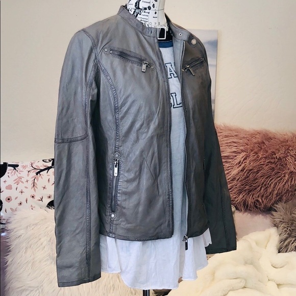 soft grey leather jacket